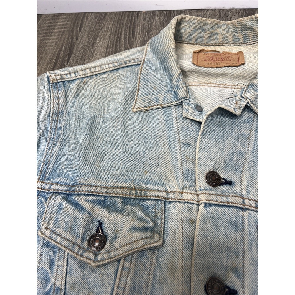 Levi's VTG 70s Denim Trucker Jacket Sz 44 Type 3 70505 0214 Light Wash Thrashed! - Picture 12 of 16